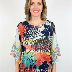 Navy pants, 2 long sleeve blouses and Banana Republic Multicolor Floral Blouse